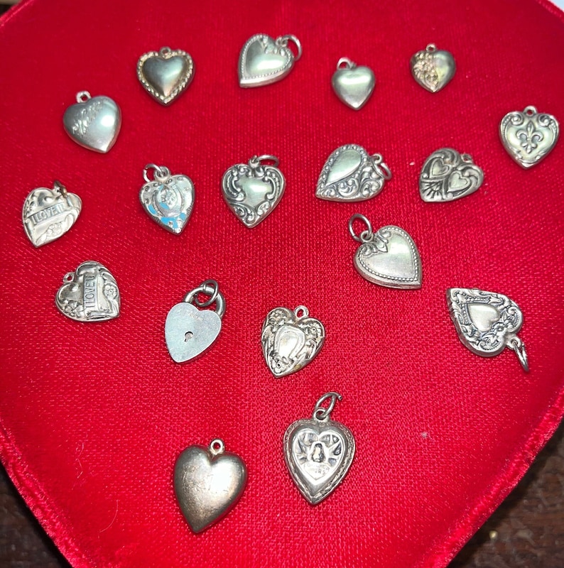 Victorian Sterling Bubble Heart Charms, Sweetheart Bubble Heart Charms, Valentine Jewelry Sweetheart Bubble Heart Charms image 1