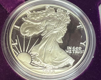 1988 Silver American Eagle Proof One Dollar, S, One Ounce Silver Bullion , OGP