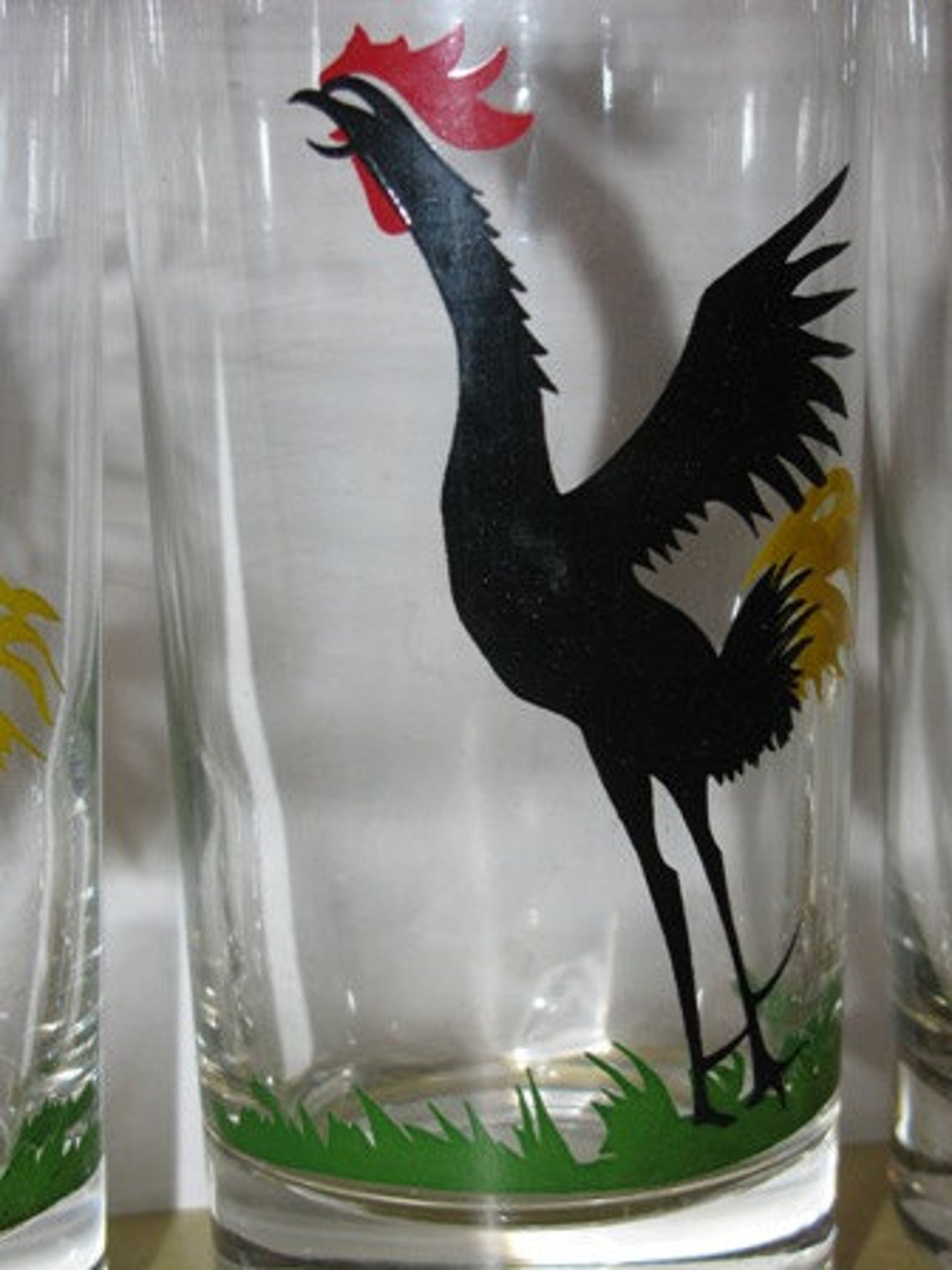 Vintage Rooster Glasses Black Rooster Fowl Chickens Etsy
