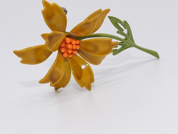 Vintage Yellow Goldenrod / Orange  Flower Pin, Fl… - image 4