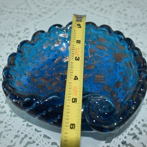 Murano Italian Bullicante Scalloped Edge Shell Shaped Teal Blue Art Glass with Copper Aventurine, Beautiful, Soap Dish, Ashtray, Cigar Bowl image 7