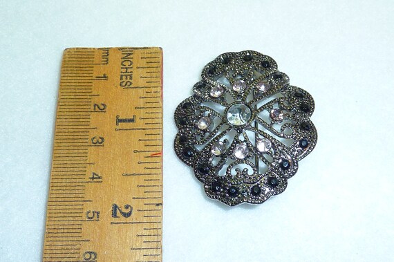 Vintage Black & Pink Accent Rhinestones Victorian… - image 4