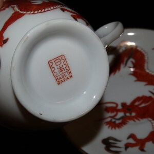 Vintage Porcelain Ming Chinese Red Dragon Teacup & Saucer Set, Made in Japan image 6