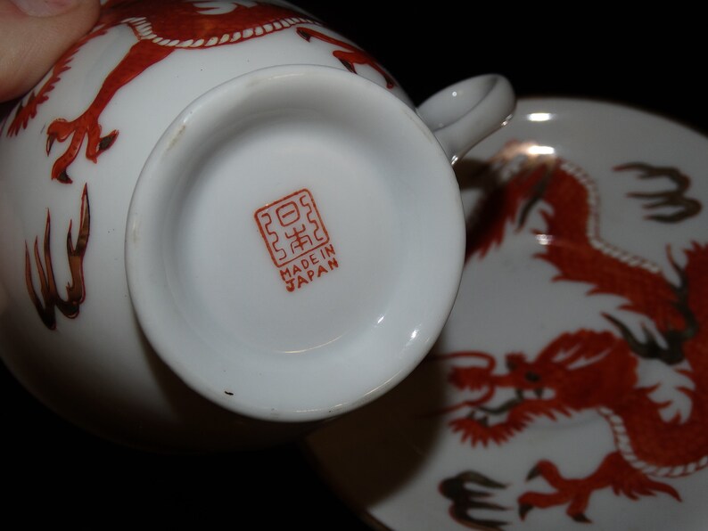 Vintage Porcelain Ming Chinese Red Dragon Teacup & Saucer Set, Made in Japan image 6