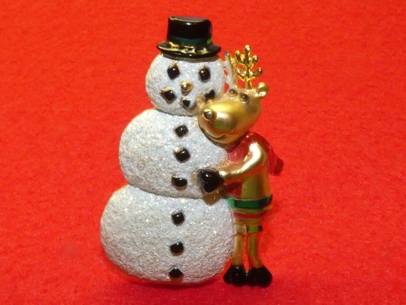 Snowman Christmas Brooch, Snowman Frosty with a R… - image 1