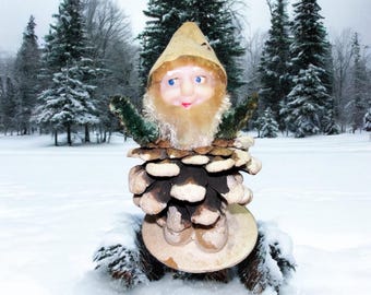 Vintage 1950s Japan Pixie Elf Ornament: Spun Cotton, Chenille & Mica - Lot #39B