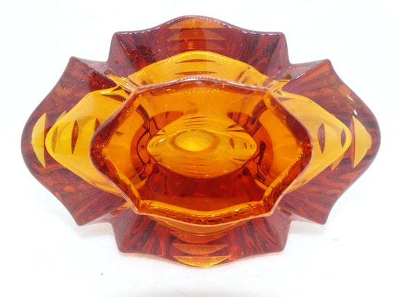 Gorgeous Amber Colored Cut Glass Perfume Bottle, … - image 1