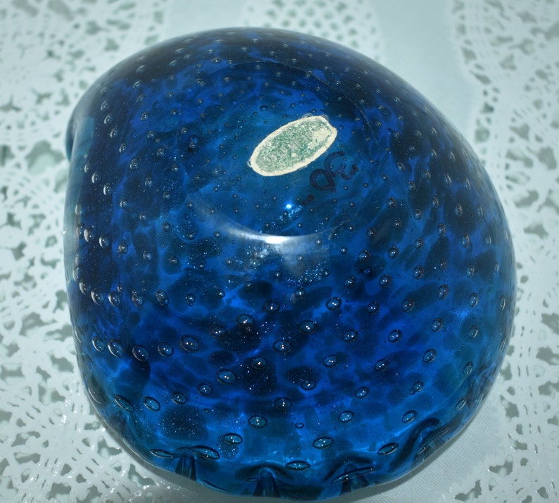Murano Italian Bullicante Scalloped Edge Shell Shaped Teal Blue Art Glass with Copper Aventurine, Beautiful, Soap Dish, Ashtray, Cigar Bowl image 5