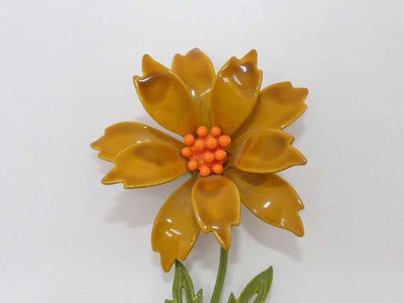 Vintage Yellow Goldenrod / Orange  Flower Pin, Fl… - image 1