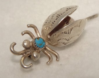 Vintage Sterling Silver & Turquoise Beetle, Insect, Spider Pin, Southwest Style