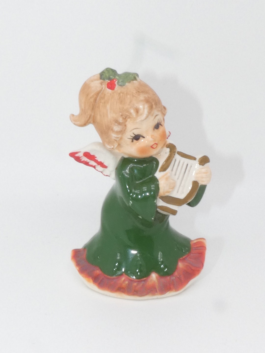 Vintage Lefton Christmas Angel Playing Harp, Table Top Christmas Angel