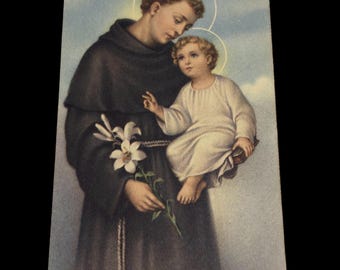 Vintage St Anthony of Padua Holy Card Christ Child Lily Printed in Italy Religious