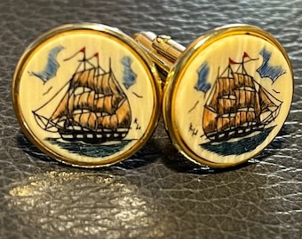 Vintage Ship Cufflinks, Pirate Ship Cufflinks, Men's Jewelry, Boat Cufflinks