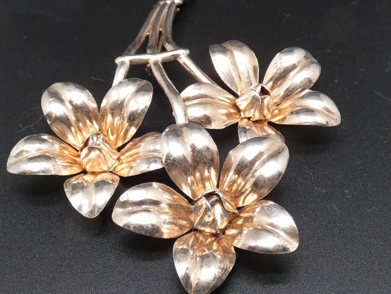 Vintage Sterling Silver Statement Flower Pin, Tri… - image 1