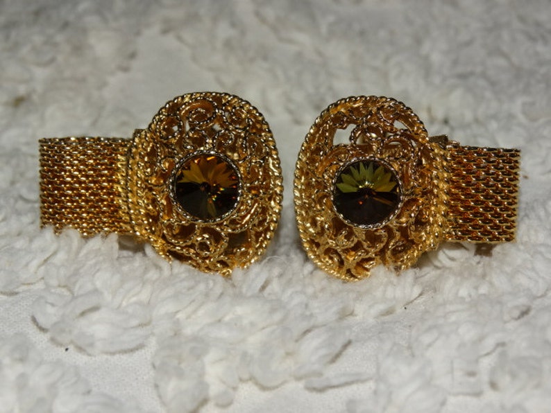 retro 70/'s fashion design style Formal Jewelry Gold Mesh closers Vintage 1970/'s SWANK Mens Cufflinks Multi-Colored Stone