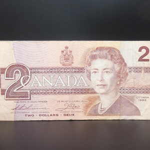 1986 Circulated Bank of CANADA Ottawa 2 Dollar Bill - BRT6382385, Queen Elizabeth II - Lot #27