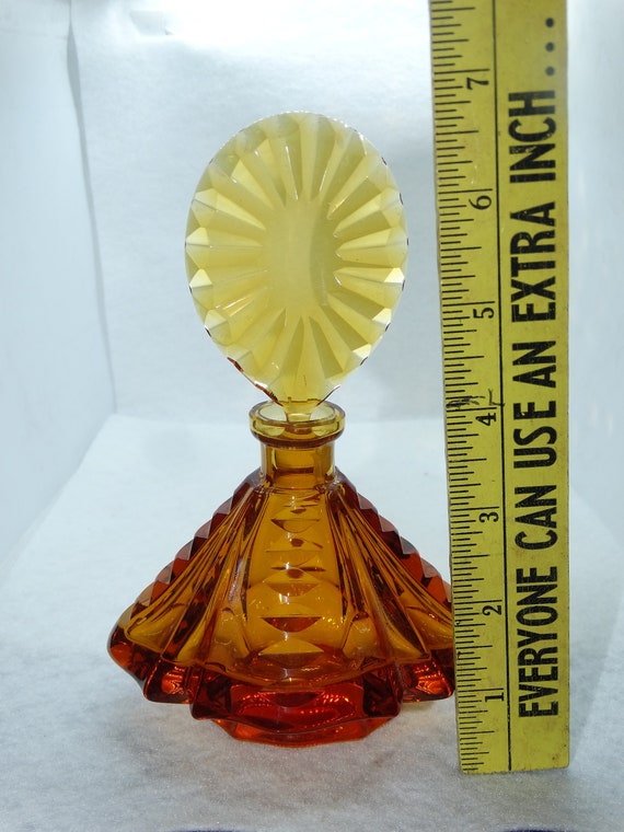 Gorgeous Amber Colored Cut Glass Perfume Bottle, … - image 6