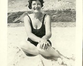 Black and White Photograph Vintage 1950's Mature Lady, Galveston Gal, Texana, Swimwear, MidCentury, Seashore, Texan Vacation Retro Photo 36D
