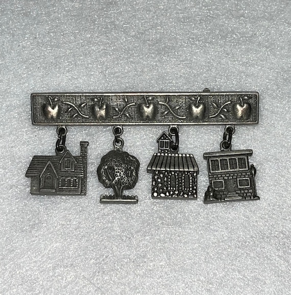 Hallmark Mitford brooch PEWTER Bar pin House Scho… - image 1