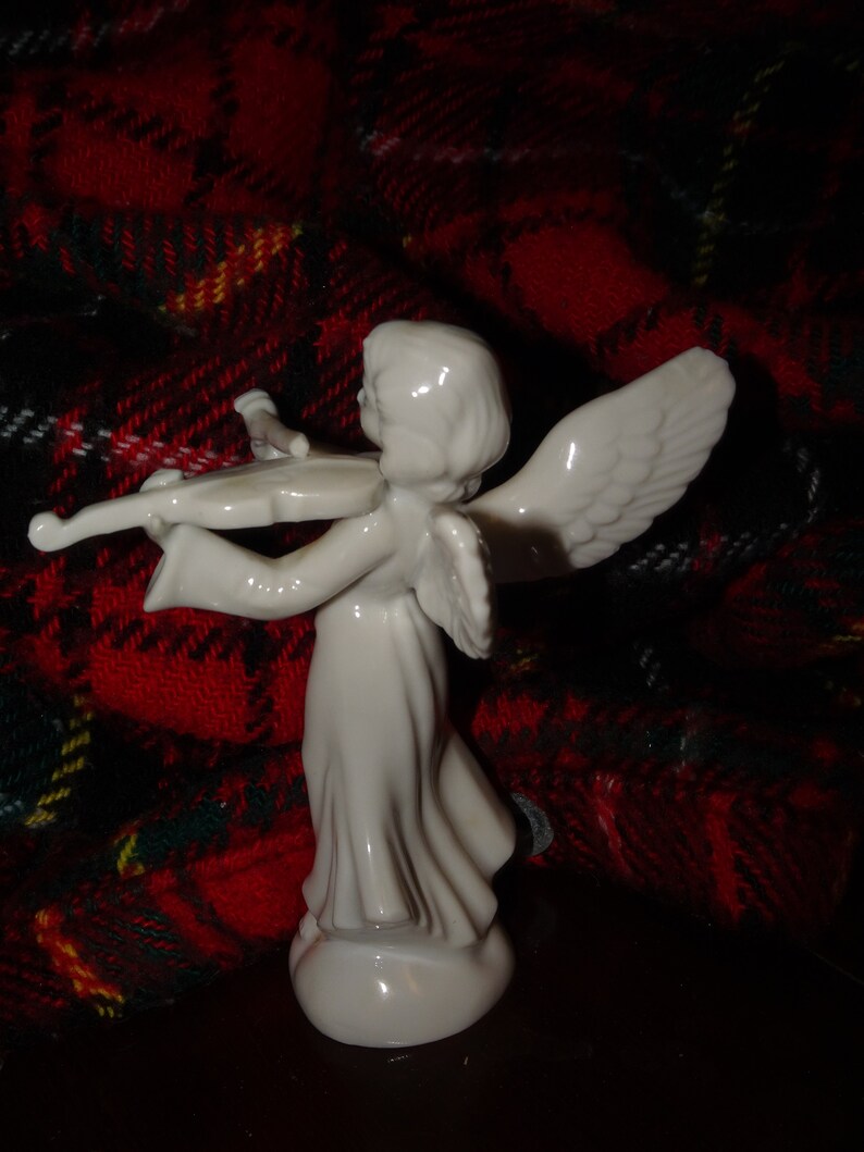 Vintage Enesco White Porcelain Angel Figurine Playing the Etsy