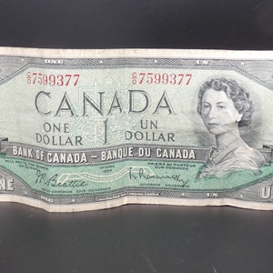 1954 Bank of Canada One Dollar Bank Note, Canadian Bank Note, Queen Elizabeth II, c/o7599377 - Beattie Rasminsky - Lot #26