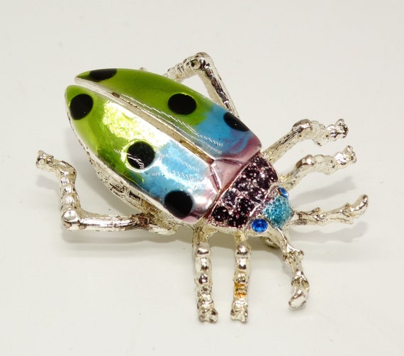 Silver Tone Beetle Pin, Bug Jewelry, Insect Jewel… - image 1