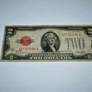 1928 Series D Two Dollar Bill, Red Seal, Serial No. C45552173A