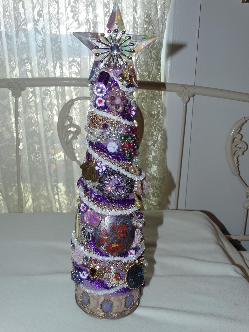 Musical Christmas Tree Purple /& Silver vintage Jewelry inspired Rhinestone Jewelry Jewelry Tree Jeweled Christmas Tree Musical Box Tree