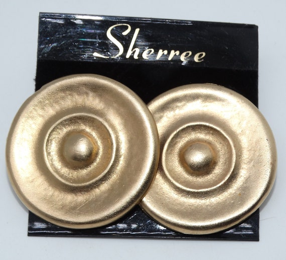 1980's Vintage Sherree Round Oval Disc Clip On Ea… - image 1