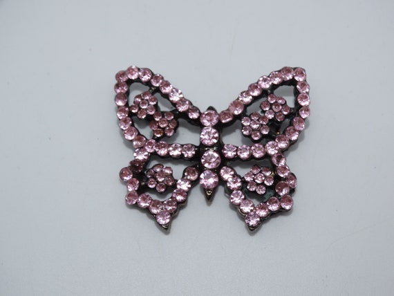 Vintage Pink Rhinestone Statement Butterfly Brooc… - image 2