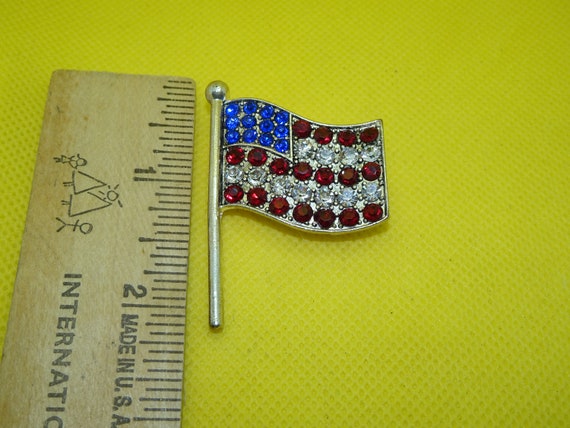Rhinestone Flag Pin, Red, White & Blue Silver Ton… - image 3