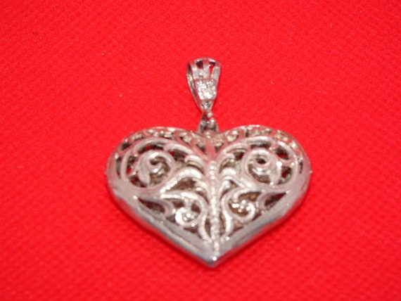 Sterling Silver Hollow Filigree Heart, Dove Penda… - image 1