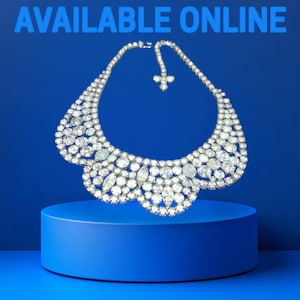 Vintage Cascading Rhinestone Bib Necklace, Mid Century Retro Necklace, Evening wear Statement Bridal Necklace