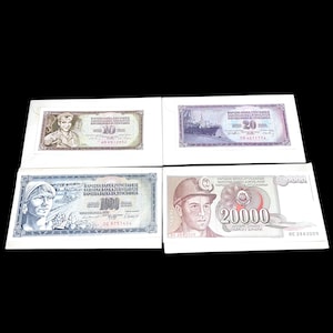 Vintage Yugoslavian Banknotes – 1968 10 Dinara, 1974 20 Dinara, 1981 1000 Dinara, 1987 20,000 Dinara – Sold Individually