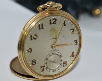 Vintage Hamilton Pocket Watch 14K yellow gold, Not Working, Missing Watch Crystal - 25 Year Service Texas Gulf Sulphur Co.  - J152079