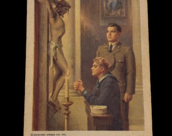 1943 WWII Catholic Holy Card Prayer for Our Soldiers Sailors Consecration Edward Gross
