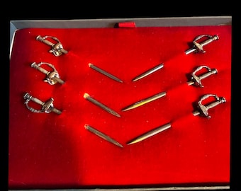 Vintage Tiffany Sword Cocktail Martini Picks Original Box Mid Century Barware