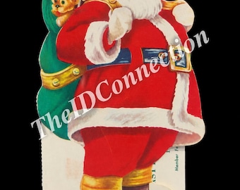 Vintage Christmas Club Santa Bank Card Pasadena Texas Christmas Die Cut Santa Holiday Ephemera 6 Inch