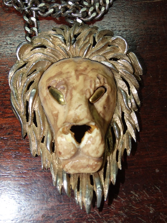 Mod Stylized 3D Lion Pendant Statement Necklace, … - image 2