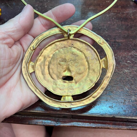 Vintage Gold Tone Aztec Mayan Brooch Pendant: Boh… - image 5