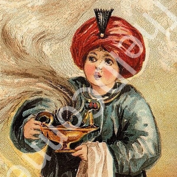 1894 Victorian Trade Card, Victorian Aladdin of the Wonderful Lamp, Fairy Tale, ast Litho, New York & Chicago