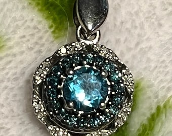 Vintage Sterling Blue Topaz Flower Pendant Necklace, Birthday Present