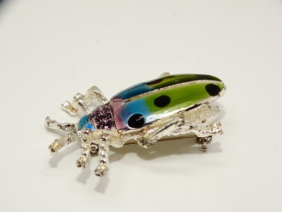 Silver Tone Beetle Pin, Bug Jewelry, Insect Jewel… - image 2