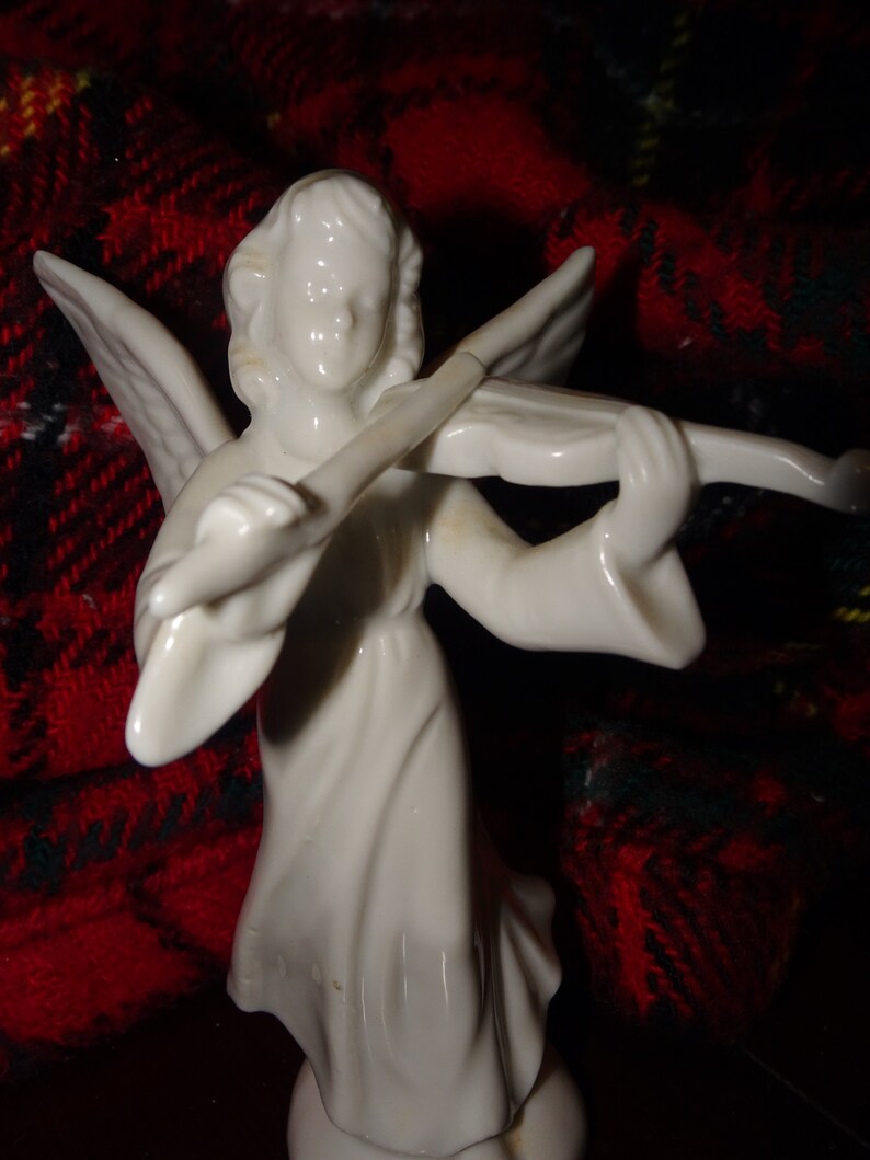 Vintage Enesco White Porcelain Angel Figurine Playing the Etsy