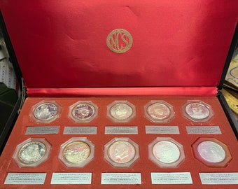 Vintage Sterling Silver Proofs of the 51st-60th Commemorative Coin Set NCS, Mount Rushmore, Samuel Clemons, The Woodrow Wilson, Coin Medals