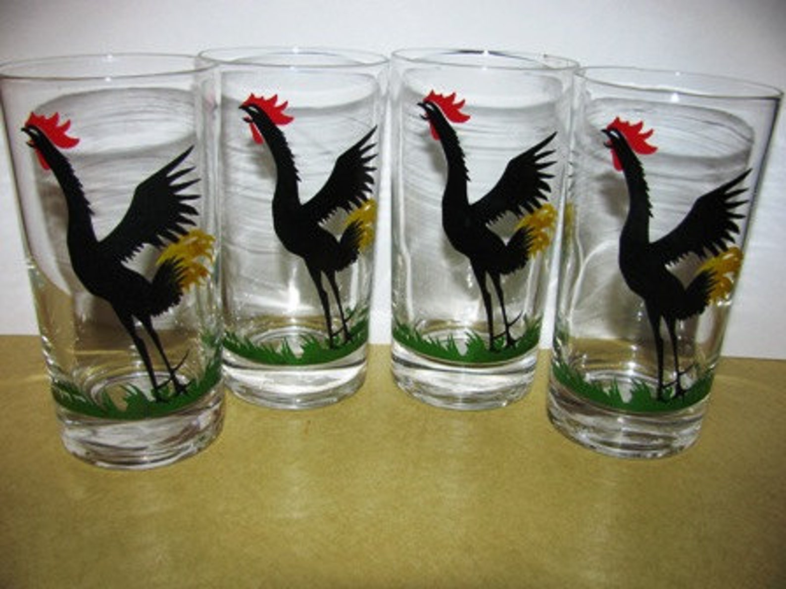 Vintage Rooster Glasses Black Rooster Fowl Chickens Etsy