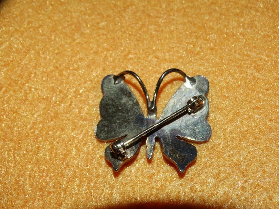 Vintage Enamel Butterfly Pin, Silver, Gold Tone, … - image 3