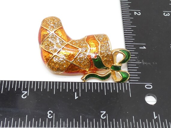 Vintage Stocking Pin, Golden Enameled Glitter Sto… - image 4