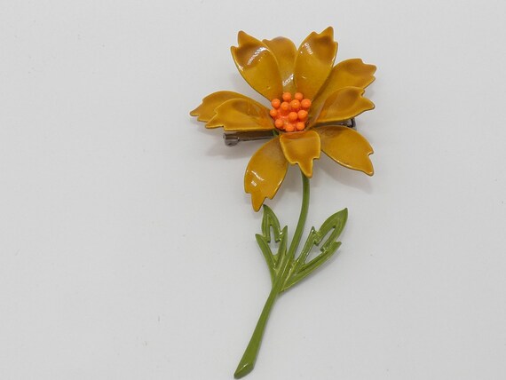 Vintage Yellow Goldenrod / Orange  Flower Pin, Fl… - image 2