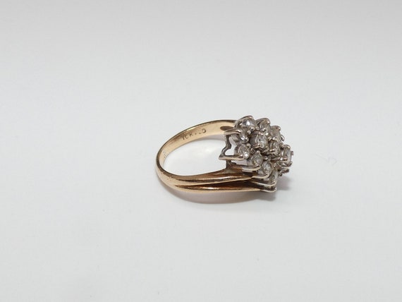 Vintage 14K Gold Diamond Ring, Cluster Pave Diamo… - image 5